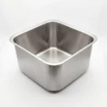 AISI 304 stainless steel deep drawn single bowl kitchen sink with brushed satin finish on white background
