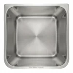 Top-down view of AISI 304 stainless steel single bowl sink showing deep square interior