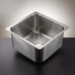 Premium AISI 304 stainless steel single bowl sink photographed in professional studio setting